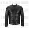Men's Black Quilted Vintage Leather Puffer Biker Jacket