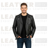 Black Premium Moto Biker Leather Jacket with Side Lace Detailing