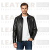 DKNY Black Classic Leather Laydown Collar Bomber Jacket