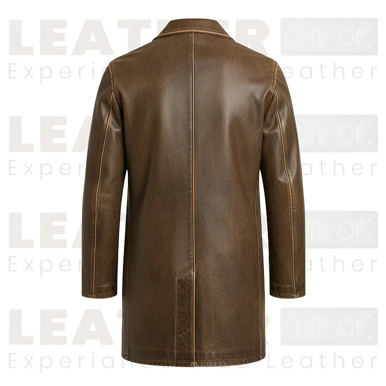 LP-FACON Trench-coat vintage mi-long en cuir véritable pour homme – Manteau de voiture classique 34"