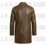 LP-FACON Trench-coat vintage mi-long en cuir véritable pour homme – Manteau de voiture classique 34"