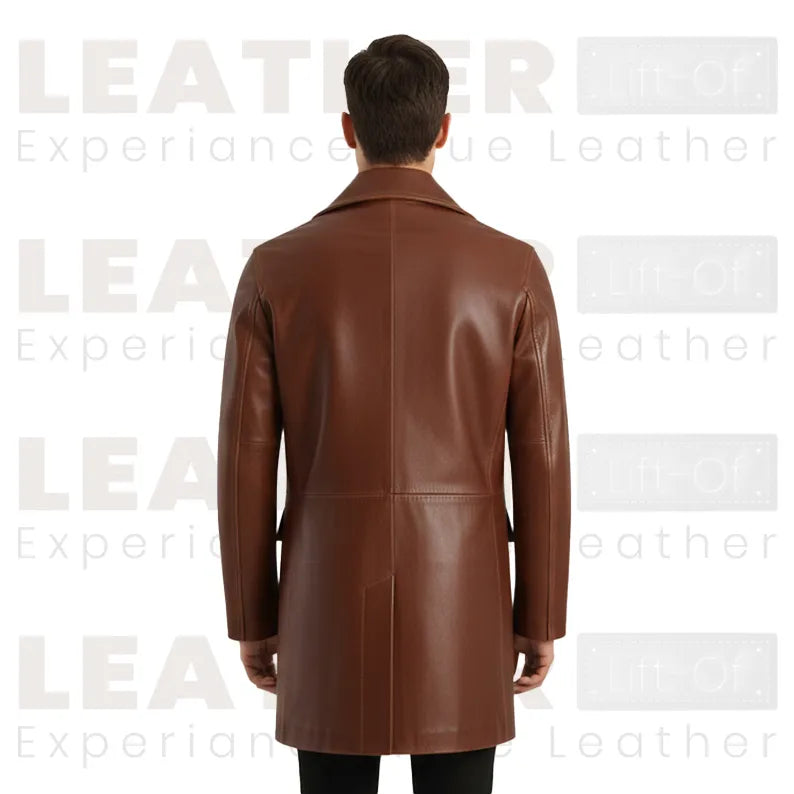 Manteau en cuir marron pour homme, pardessus en cuir à double boutonnage, trench-coat en cuir vintage, manteau d'hiver en cuir véritable, longue veste en cuir classique pour homme, cadeau pour lui