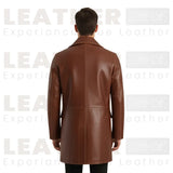 Manteau en cuir marron pour homme, pardessus en cuir à double boutonnage, trench-coat en cuir vintage, manteau d'hiver en cuir véritable, longue veste en cuir classique pour homme, cadeau pour lui