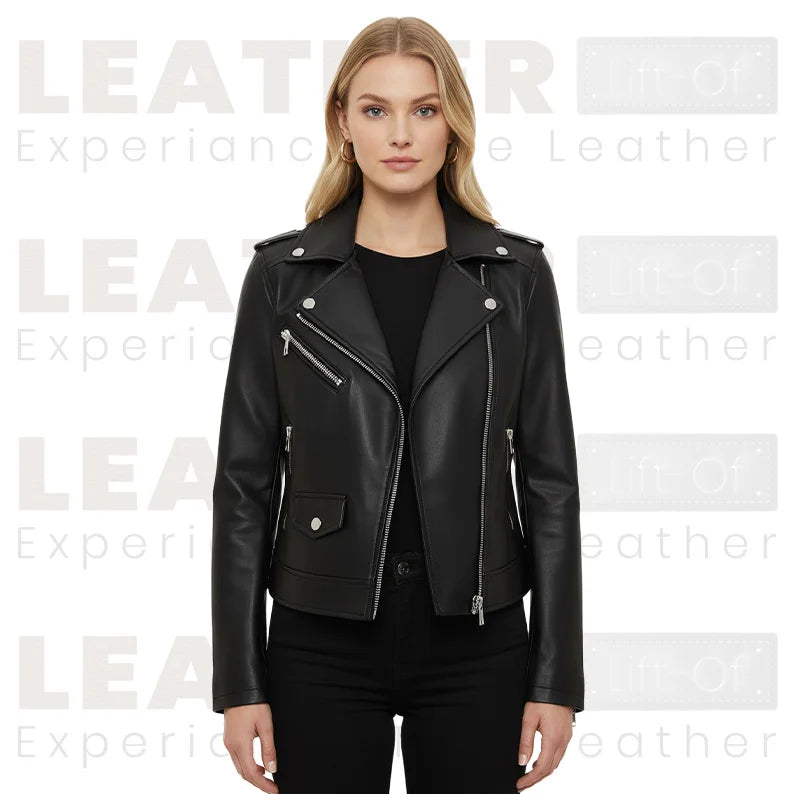 Veste de motard en similicuir pour femme – Style moto classique zippé noir