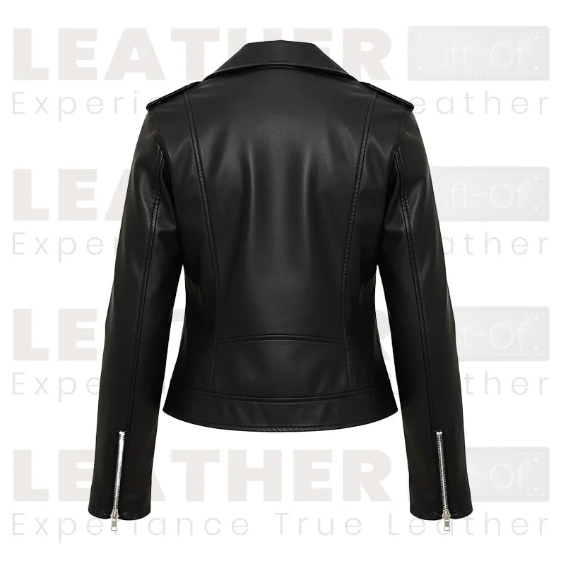 Veste de motard en similicuir pour femme – Style moto classique zippé noir