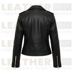 Women’s Faux Leather Biker Jacket – Classic Black Zip-Up Moto Style
