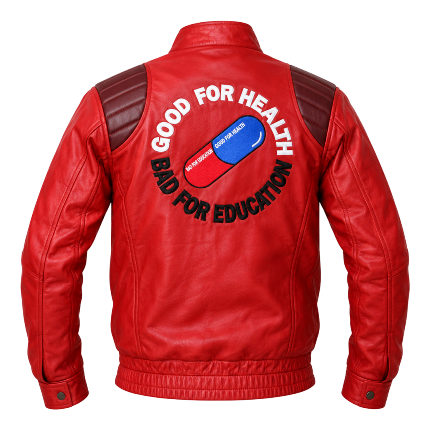Akira Kaneda Jacket – Men's Red Leather Biker Jacket with Capsule Back, Burgundy Quilted Shoulders and Gold-Tone Clasps, Anime Cosplay Costume