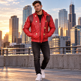 Akira Kaneda Jacket – Men's Red Leather Biker Jacket with Capsule Back, Burgundy Quilted Shoulders and Gold-Tone Clasps, Anime Cosplay Costume