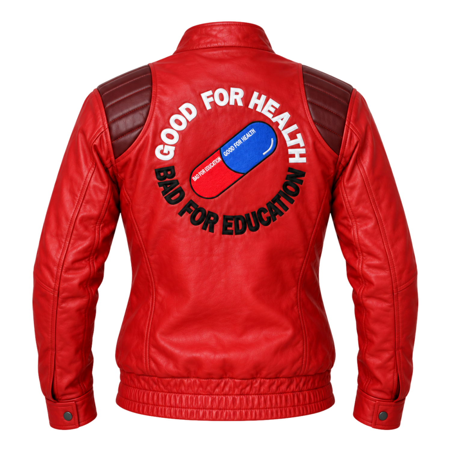 Women's Akira Kaneda Inspired Jacket – Red Leather Biker Jacket with Capsule Back, Burgundy Quilted Shoulders and Gold-Tone Clasps, Anime Cosplay Costume