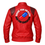 Women's Akira Kaneda Inspired Jacket – Red Leather Biker Jacket with Capsule Back, Burgundy Quilted Shoulders and Gold-Tone Clasps, Anime Cosplay Costume