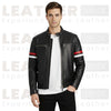 Men's Faux Leather Motorcycle Jacket – Red & White Stripe Biker Outwear