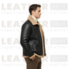 Men's Black Shearling Collar Leather Jacket – Winter B3 Bomber
