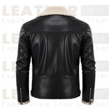Men’s Black Sherpa-Lined Faux Leather Aviator Bomber Jacket