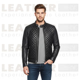 Men's Quilted PU Leather Jacket – Slim Fit Biker Style Zip Up Outerwear