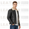 Men’s Black Sherpa-Lined Faux Leather Aviator Bomber Jacket