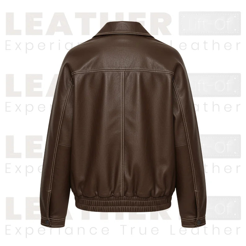 Blouson bombardier oversize en similicuir marron pour femme – Manteau zippé