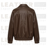 Blouson bombardier oversize en similicuir marron pour femme – Manteau zippé