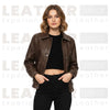 Women’s Oversized Faux Leather Bomber Jacket – Brown Zip-Up Coat