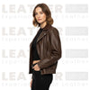 Women’s Oversized Faux Leather Bomber Jacket – Brown Zip-Up Coat