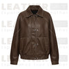 Women’s Oversized Faux Leather Bomber Jacket – Brown Zip-Up Coat