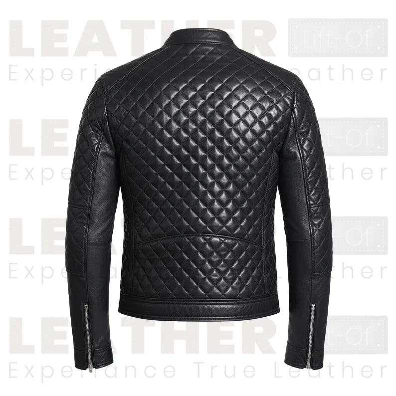 Herren Steppjacke aus PU-Leder – Slim Fit Bikerjacke mit Reißverschluss