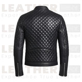 Men's Quilted PU Leather Jacket – Slim Fit Biker Style Zip Up Outerwear