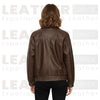 Women’s Oversized Faux Leather Bomber Jacket – Brown Zip-Up Coat