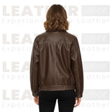 Blouson bombardier oversize en similicuir marron pour femme – Manteau zippé