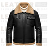 Men's Black Shearling Collar Leather Jacket – Winter B3 Bomber
