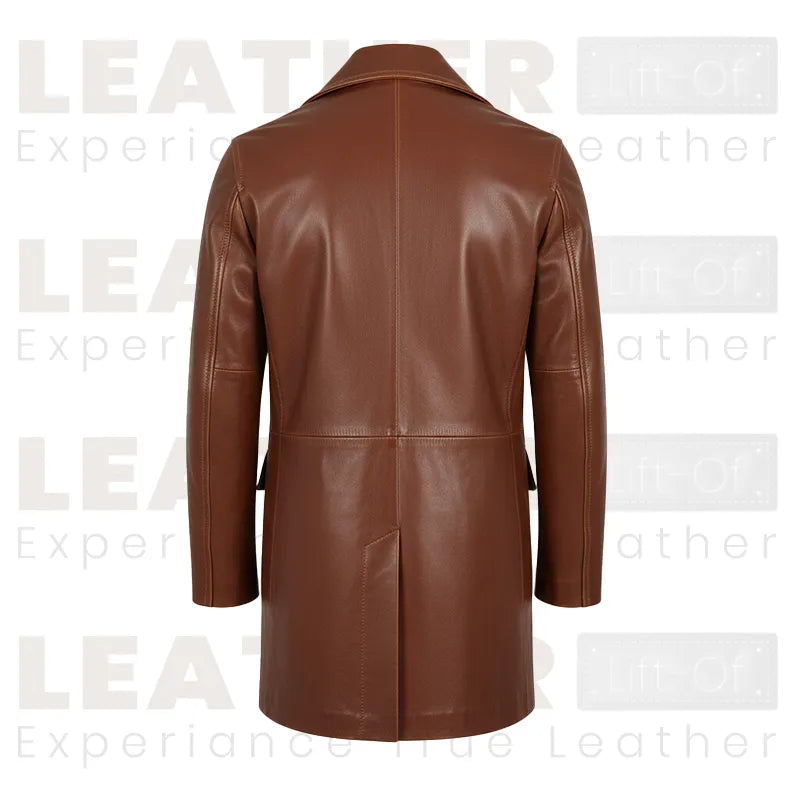 Manteau en cuir marron pour homme, pardessus en cuir à double boutonnage, trench-coat en cuir vintage, manteau d'hiver en cuir véritable, longue veste en cuir classique pour homme, cadeau pour lui