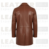 Manteau en cuir marron pour homme, pardessus en cuir à double boutonnage, trench-coat en cuir vintage, manteau d'hiver en cuir véritable, longue veste en cuir classique pour homme, cadeau pour lui