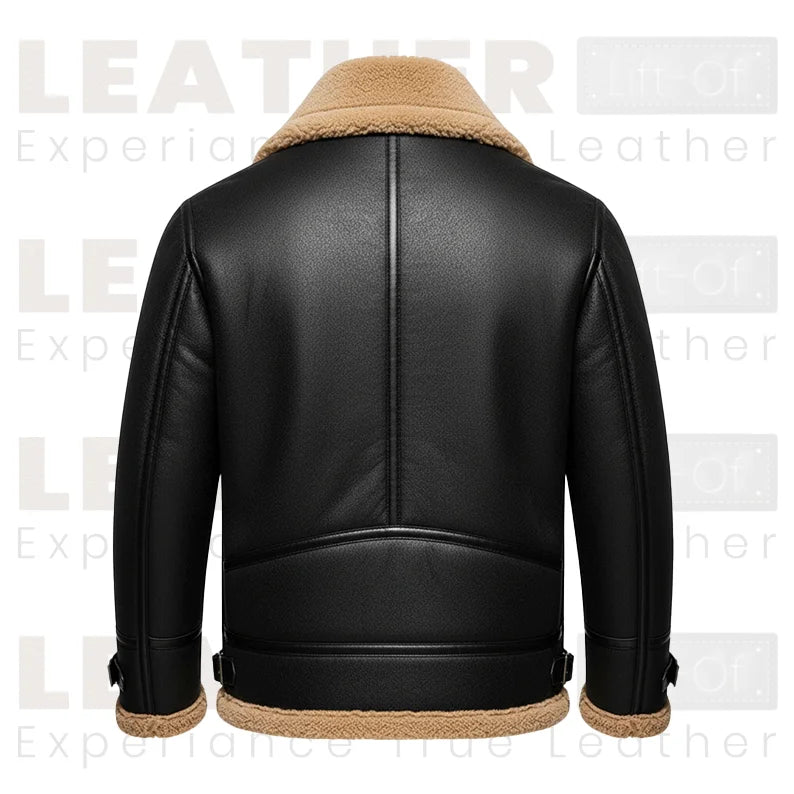 Men's Black Shearling Collar Leather Jacket – Winter B3 Bomber