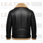 Men's Black Shearling Collar Leather Jacket – Winter B3 Bomber