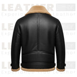 Men's Black Shearling Collar Leather Jacket | Winter B3 Bomber
