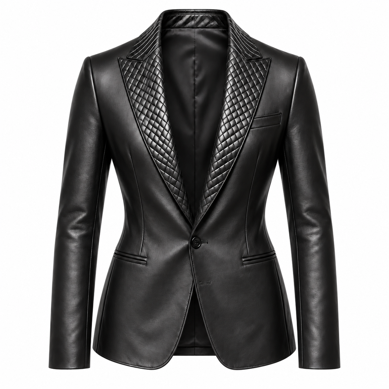 Women’s Quilted Lapel Leather Blazer | Luxury Tailored Button Front