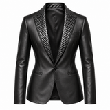Women’s Quilted Lapel Leather Blazer | Luxury Tailored Button Front