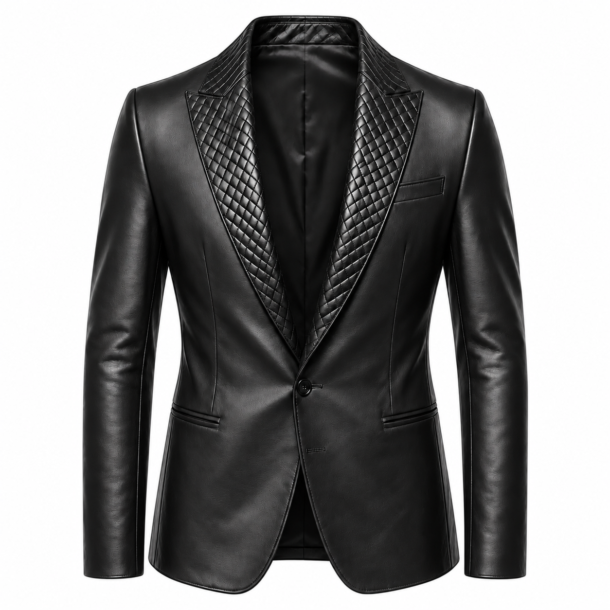 Men’s Quilted Lapel Leather Blazer | Luxury Tailored Dinner Jacket