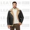 Men's Black Shearling Collar Leather Jacket – Winter B3 Bomber
