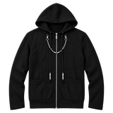 Men's Kingdom Hearts Organization XIII Inspired Hoodie – Black Cotton Zip-Up Cosplay Jacket with Silver Chest Chain, Short Length, Roxas Axel Costume