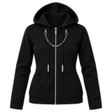 Women's Kingdom Hearts Organization XIII Inspired Hoodie – Black Cotton Cosplay Jacket with Silver Chest Chain and Zip Front, Larxene Xion Costume