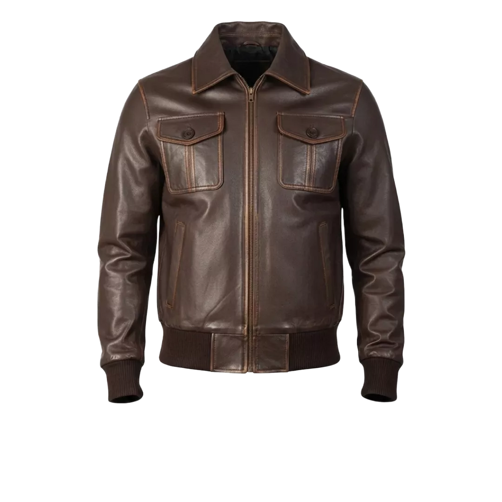 Men’s Heritage Brown Leather Bomber Jacket – Classic Aviator Style Leather Flight Jacket