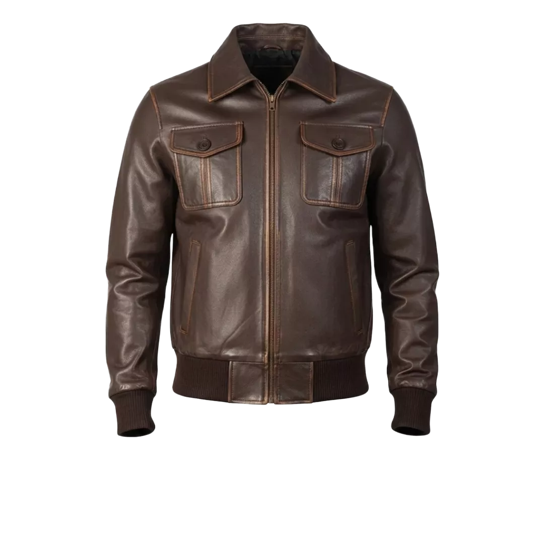 Men’s Heritage Brown Leather Bomber Jacket – Classic Aviator Style Leather Flight Jacket