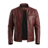 Alex Burgundy Stand Collar Leather Moto Jacket