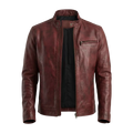 Alex Burgundy Stand Collar Leather Moto Jacket