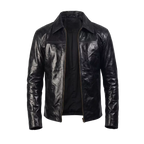 Men's Black Leather Jacket – Classic Genuine Leather Zip-Up Casual Biker Jacket|