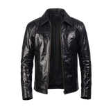 Men's Black Leather Jacket – Classic Genuine Leather Zip-Up Casual Biker Jacket|