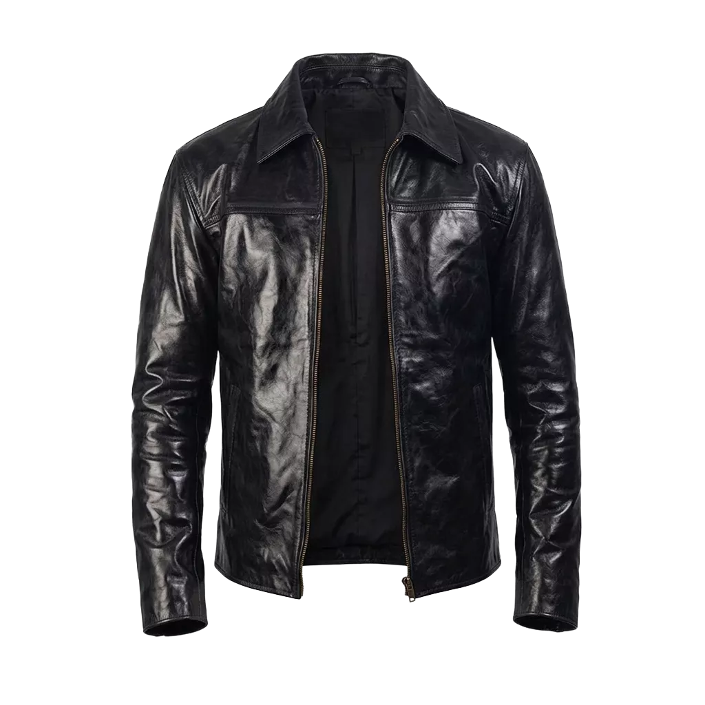 Men's Black Leather Jacket – Classic Genuine Leather Zip-Up Casual Biker Jacket|