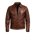 Men's Vintage Brown Leather Jacket – Classic Genuine Leather Zip-Up Casual Jacket