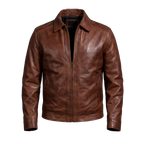 Men's Vintage Brown Leather Jacket – Classic Genuine Leather Zip-Up Casual Jacket