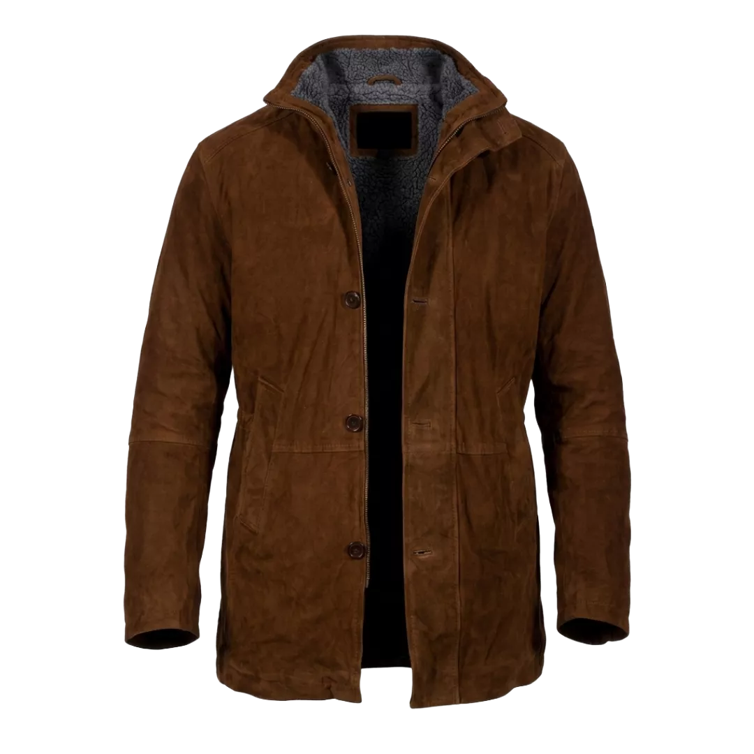 Manteau d'hiver en cuir suédé marron pour homme avec doublure sherpa – Blouson en cuir